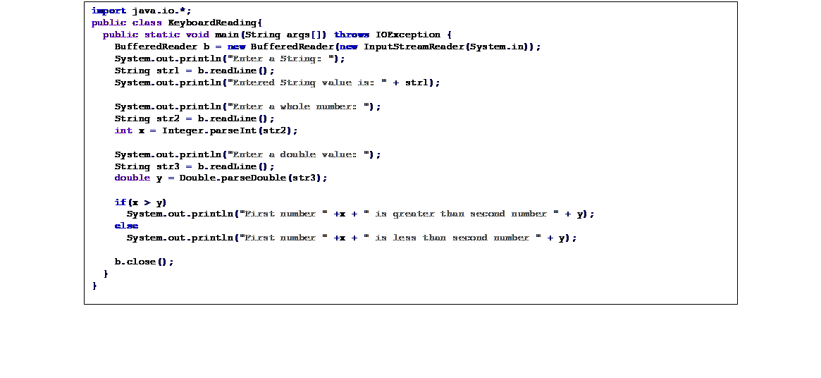 Text Box import java.io.*;public class KeyboardReading{ public static